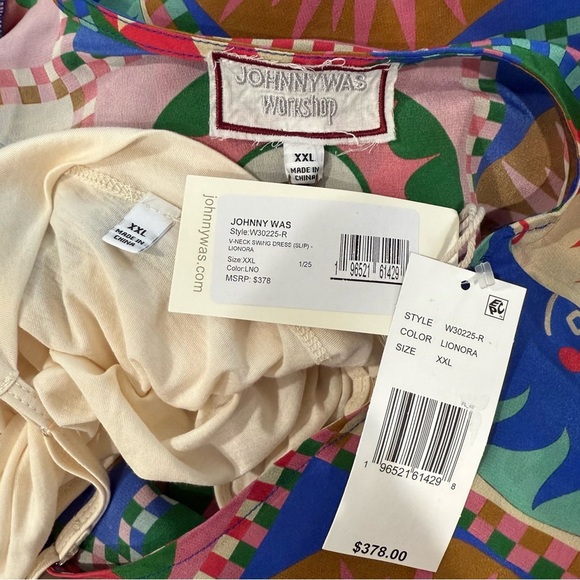 Johnny Was Lionora V-Neck Silk Swing Slip Dress Long Sleeve Sun Print NWT $378 - Picture 15 of 16